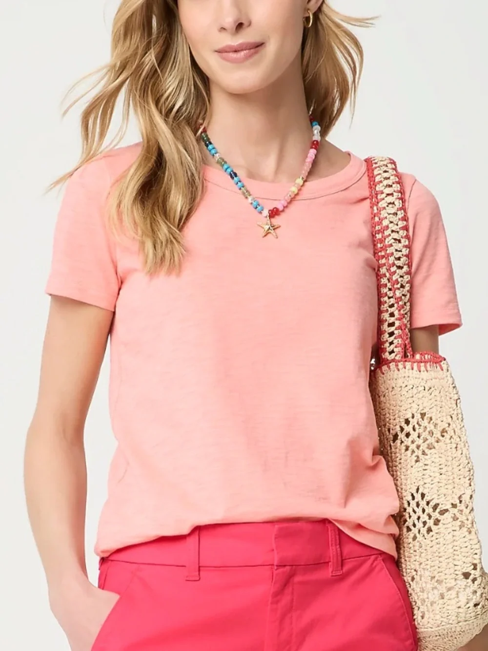 J. CREW Girlfriend crewneck tee peach colour 100% cotton Large NWT